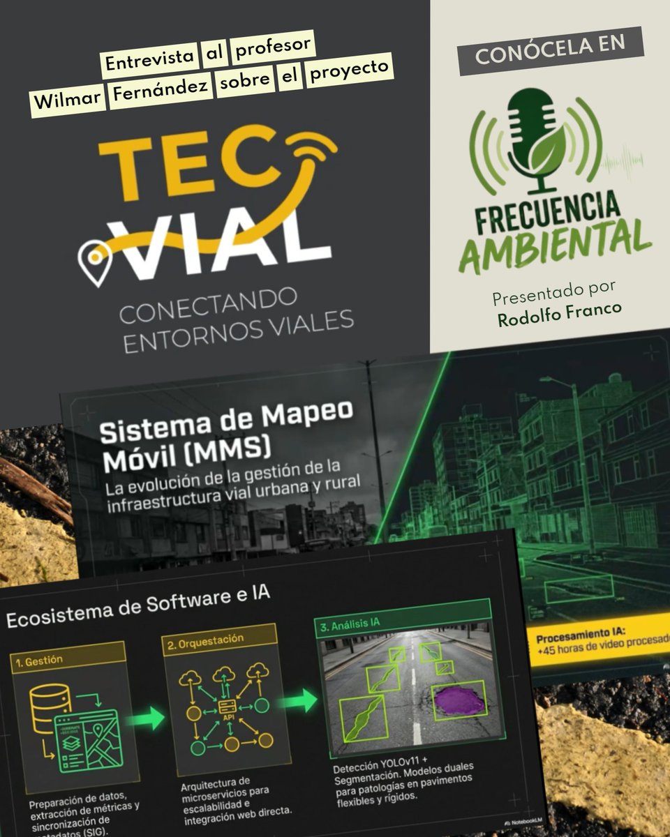 rodolfofrancoud's tweet photo. Hola todos, les cuento que me han invitado a ser el anfitrión en entrevistas para "Frecuencia Ambiental", una franja radial y de YouTube de la Facultad del Medio Ambiente y Recursos Naturales de la U. Distrital los domingos de 8 a 9 am por LAUD 90.4 FM ESTÉREO y se puede escuchar también por https://t.co/rkrU1fE0w5 🌿🎬🎙️

Para este 24 de mayo se compartirá una charla sobre TECVIAL, una herramienta para diagnóstico de estado vial apoyada en Inteligencia Artificial, desarrollo liderado por el profesor Wilmar Fernández

Si no pueden conectarse, tranqui, luego les diré dónde pueden verlo luego en YouTube y también otras charlas ya difundidas con anterioridad

Son bienvenidos 👋

#frecuenciaambiental #entrevista #ia #vias #famarena