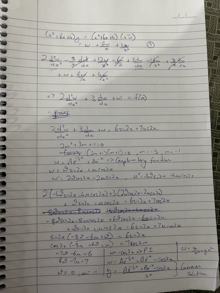 CalculusTut0r's tweet photo. A level further maths CAIE 9231 
Mj2008 p1 q11.
Found a really unusual interesting differential equation, here’s the solution if anyone’s wondering. https://t.co/U62eLoEilD
