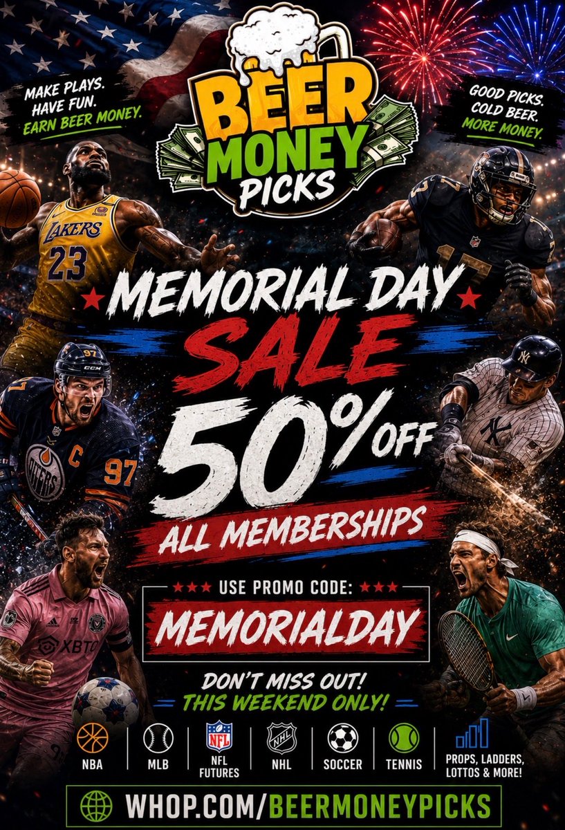 jlamb___'s tweet photo. Sweat free cash to start the day 🍻🔥

✅ +403

Join @BeerMoneyyPicks 🍺
50% off all memberships this weekend! 👀

Use code: MEMORIALDAY 🇺🇸

Join here ➡️ https://t.co/D1Xp9rNKAF https://t.co/jLlIwI9rTh