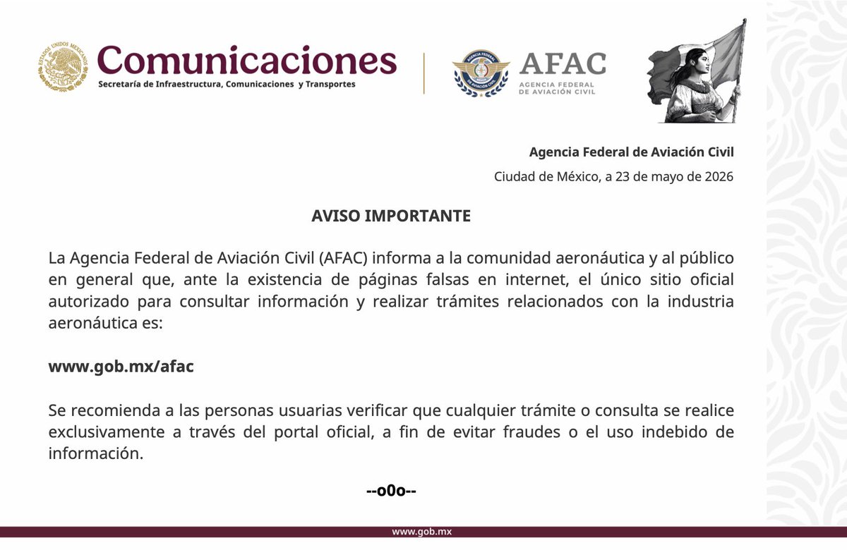 AFAC_mx's tweet photo. La Agencia Federal de Aviación Civil informa: https://t.co/kF3vhv2hQK