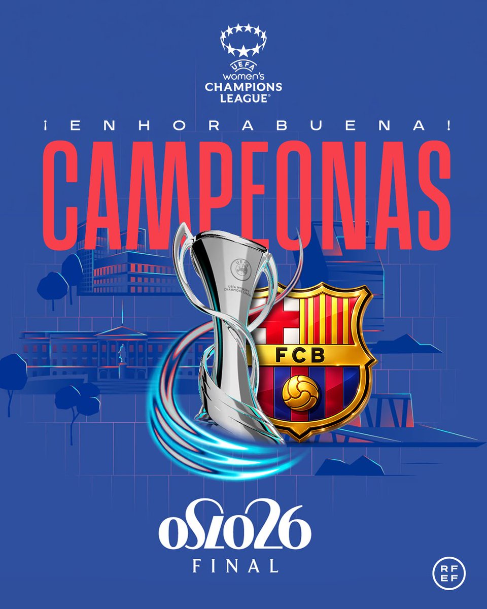 rfef's tweet photo. La 𝗰𝘂𝗮𝗿𝘁𝗮 @UWCL.
La 𝘁𝗲𝗿𝗰𝗲𝗿𝗮 en los últimos 𝗰𝘂𝗮𝘁𝗿𝗼 años.

🏆 Estáis escribiendo una historia increíble, @FCBfemeni: ¡𝗘𝗡𝗛𝗢𝗥𝗔𝗕𝗨𝗘𝗡𝗔!

#UWCLfinal | #UWCL https://t.co/CSoQp6xOtq