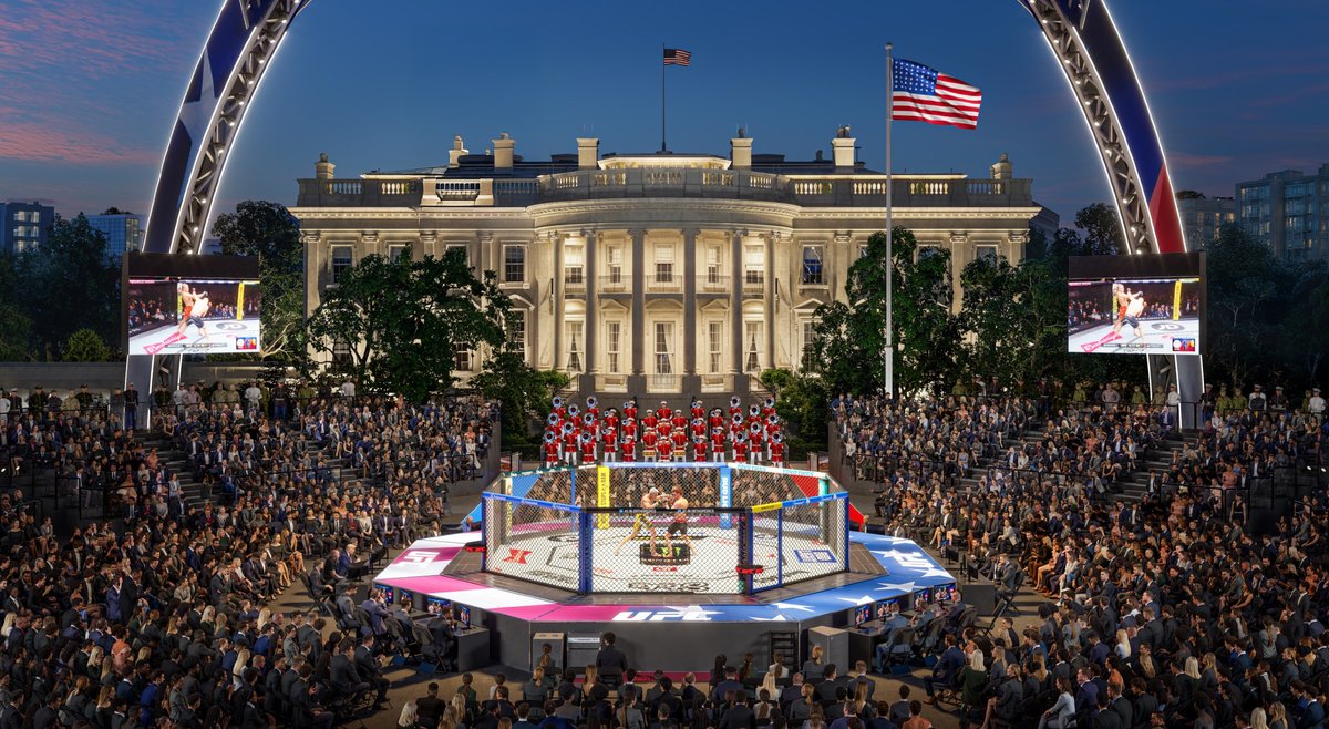 7NewsDC's tweet photo. FIRST LOOK: The UFC has released new renderings for its upcoming White House event and Freedom 250 Fan Fest, giving a first look at the planned setup for the historic fight night in the nation's capital. 

MORE: https://t.co/gsjaxsEvBq https://t.co/9a23w12pNW