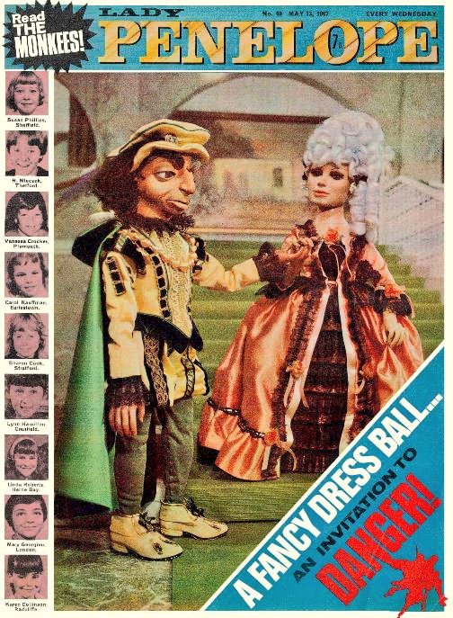From May 1967 LADY PENELOPE WEEKLY features Lady Penelope! The Monkees! The  Girl From UNCLE! Marina! Daktari! Creighton-Ward! The Angels! The Spectrum!  Perils of Parker! Bewitched! Penny's 4 Shot!
