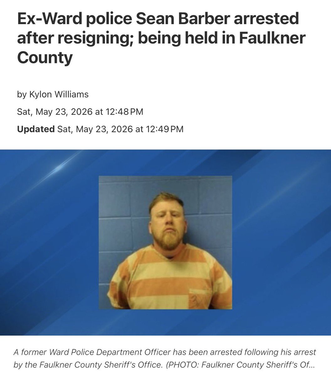 thetrueshelby's tweet photo. Cop in Arkansas arrested on two felony rape charges. 

Stay safe out there ladies. You can’t trust anyone. Especially these fuckers. https://t.co/RGqmjUMKXi