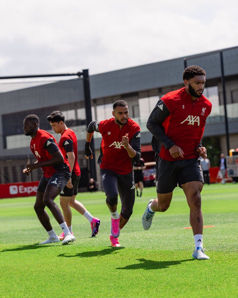 LFC's tweet photo. Go behind the scenes from the AXA Training Centre with Andy Robertson and Mo Salah as the pair train with the Reds for the final time ❤️