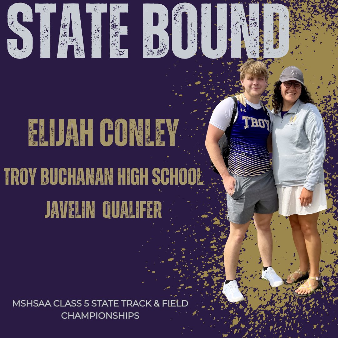 Eli_Conley41's tweet photo. State bound for javelin.

Blessed for the opportunity and thankful for my coaches, teammates, and family for helping me get here. Time to compete at the MSHSAA Class 5 State Championship. 
@TroyBuchananHS @TBHSTrack_Field @TBHSTrojansPA https://t.co/EJnHJB2NHE