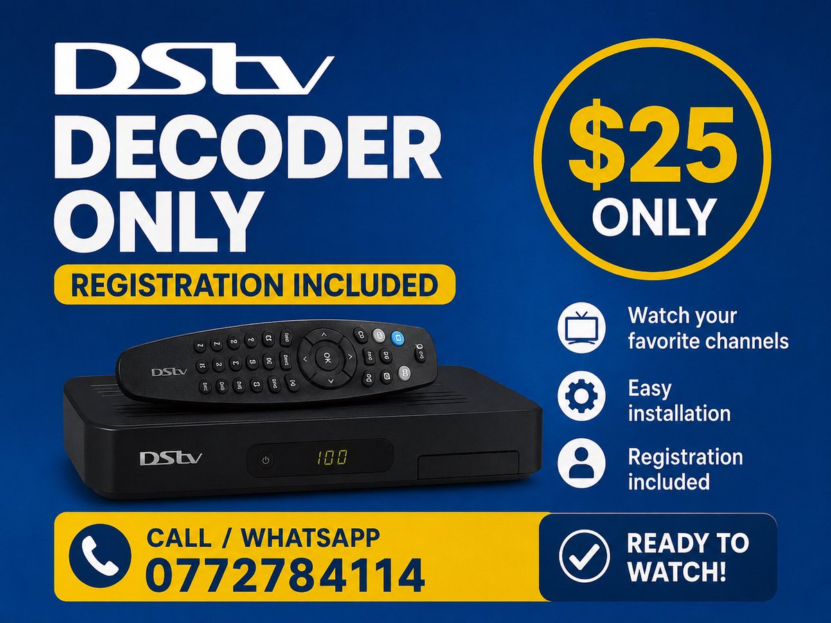 Whoispoliteotf's tweet photo. Dstv decoder only 
Registration included 
$25 only 
Cell +263772784114 https://t.co/XvNlfTvdMr