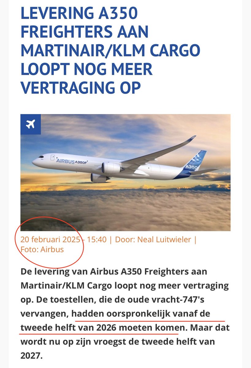 JacquelineAvun's tweet photo. Nog meer vertraging levering A350F

#B747 #convenant #klm #blauweogen #lvb #rintelen @IenWTweedeKamer @RvanAsten @JantineZwinkels @pedegro @vincentkar @MinisterIenW https://t.co/uZj6ba8hMp