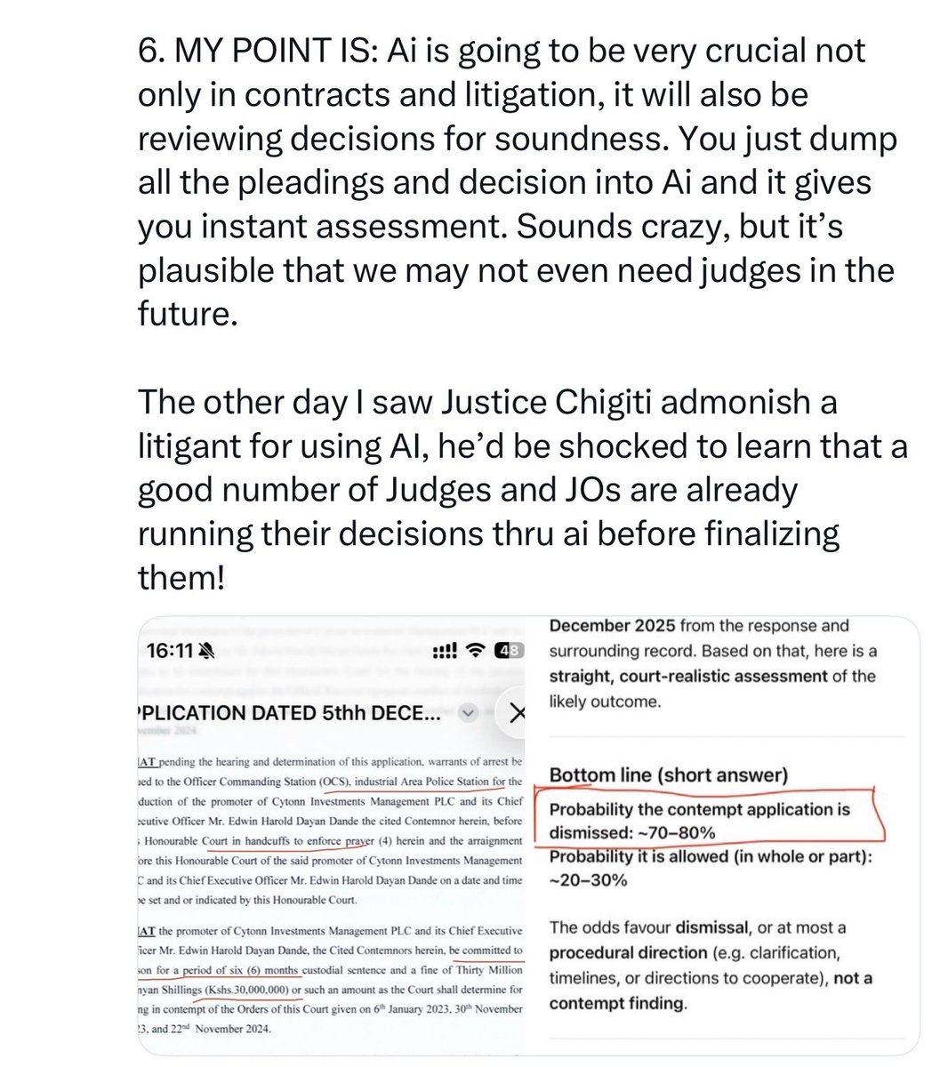 miamoreazure's tweet photo. Cytonn’s own update has quietly exposed the contradiction in Edwin Dande’s triumphant AI narrative. @ehdande @CytonnInvest @Ndonglaw043 @Paul_Muite @steveogollaw 
Yes — the contempt application was dismissed.
But look deeper at what the Court actually did:
• Reaffirmed that the Official Receiver has lawful authority to take over Alma as liquidator.
• Declared the Alma management committee’s actions null and void.
• Ordered the Kiambu County Commander to secure the takeover.
• Directed service charge and rent collections to go to the Official Receiver.
• Dismissed applications seeking removal of the Official Receiver.
• Extended preservation and suspension orders over Kilimani, Ridge and Newtown.
• Directed all Cytonn/SPV/homeowner applications toward a composite ruling on 17 July 2026.
That is not a judicial endorsement of Cytonn.
It is the Court preserving the insolvency architecture while demanding stricter accountability, reporting and orderly process.
The irony is remarkable:
Dande celebrates an AI prediction on contempt dismissal while ignoring the far more consequential findings sustaining the liquidation framework and the Official Receiver’s statutory mandate.
In insolvency litigation, parties often confuse “winning one application” with “winning the war.”
The core findings still remain standing:
• CHYS & CPN remain in liquidation.
• Preservation/tracing structures remain alive.
• The OR’s authority remains intact.
• SPV resistance continues to face judicial control.
• Asset realization has merely been paused and supervised — not abandoned.
AI can summarize pleadings.
AI can estimate litigation probabilities.
But AI cannot rewrite court orders or erase the economic reality already recognized by the courts: that Cytonn’s interconnected SPV structure remains under intense judicial scrutiny.
17 July 2026 is now the date to watch.