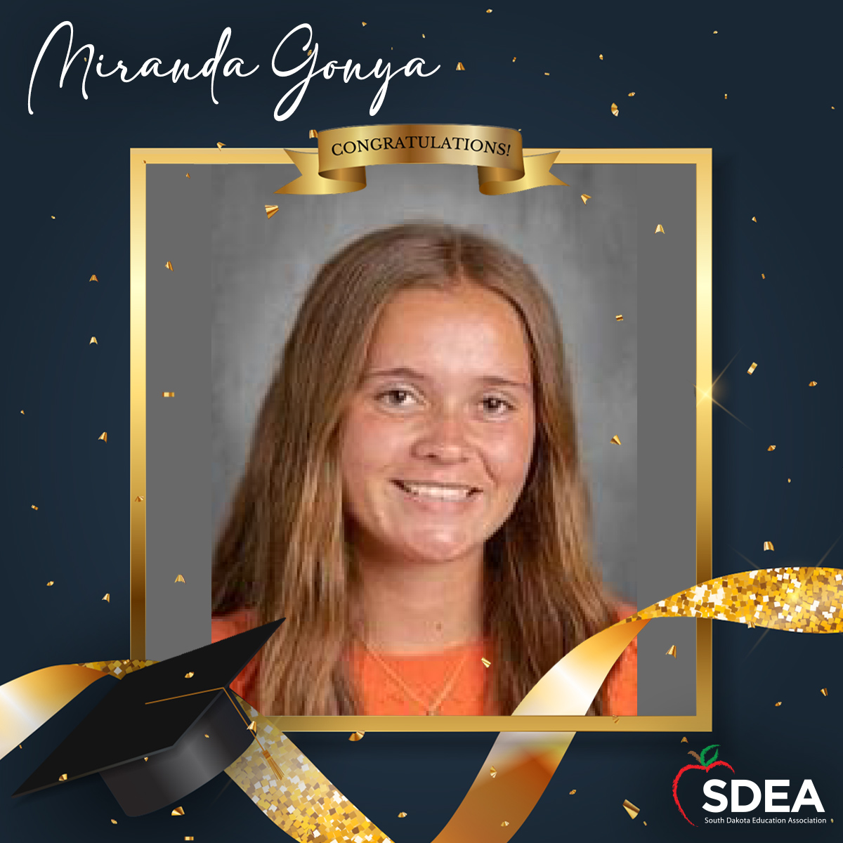 SDEAEducators's tweet photo. Congratulations to Miranda Gonya of Madison High School on earning a Ramia Boersma Scholarship! 🌟

SDEA awards the Ramia Boersma Scholarship to outstanding students who are planning on entering the teaching profession. https://t.co/yl3OY0XspO