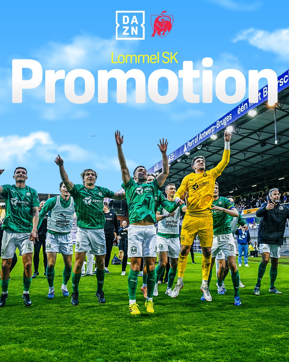 DAZN_BEFR's tweet photo. 🏁 | Après 2️⃣3️⃣ ans, le Lommel SK fait son retour dans l’élite ! Le FC Dender descend en #CPL. 📈📉 #DENLOM https://t.co/T8mtpJts2Z