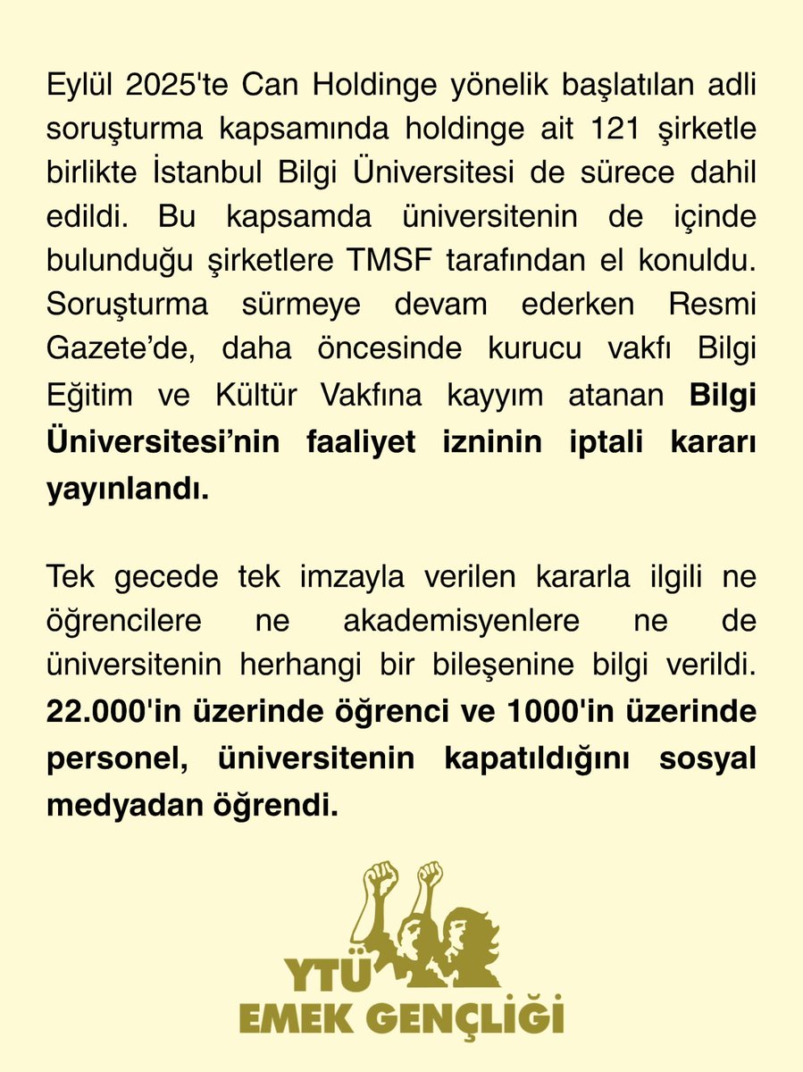 ytu_eg's tweet photo. Bizi baskılarla kuşatmaya, karanlığa mahkum etmeye çalışanlara karşı geleceğimiz için, haklarımız için, demokrasi için mücadelemizi büyütmeye devam edeceğiz!

Verilen karar derhal geri çekilsin!

Eğitim hakkı ve akademik özgürlük güvence altına alınsın! https://t.co/r3lAHGAr4z
