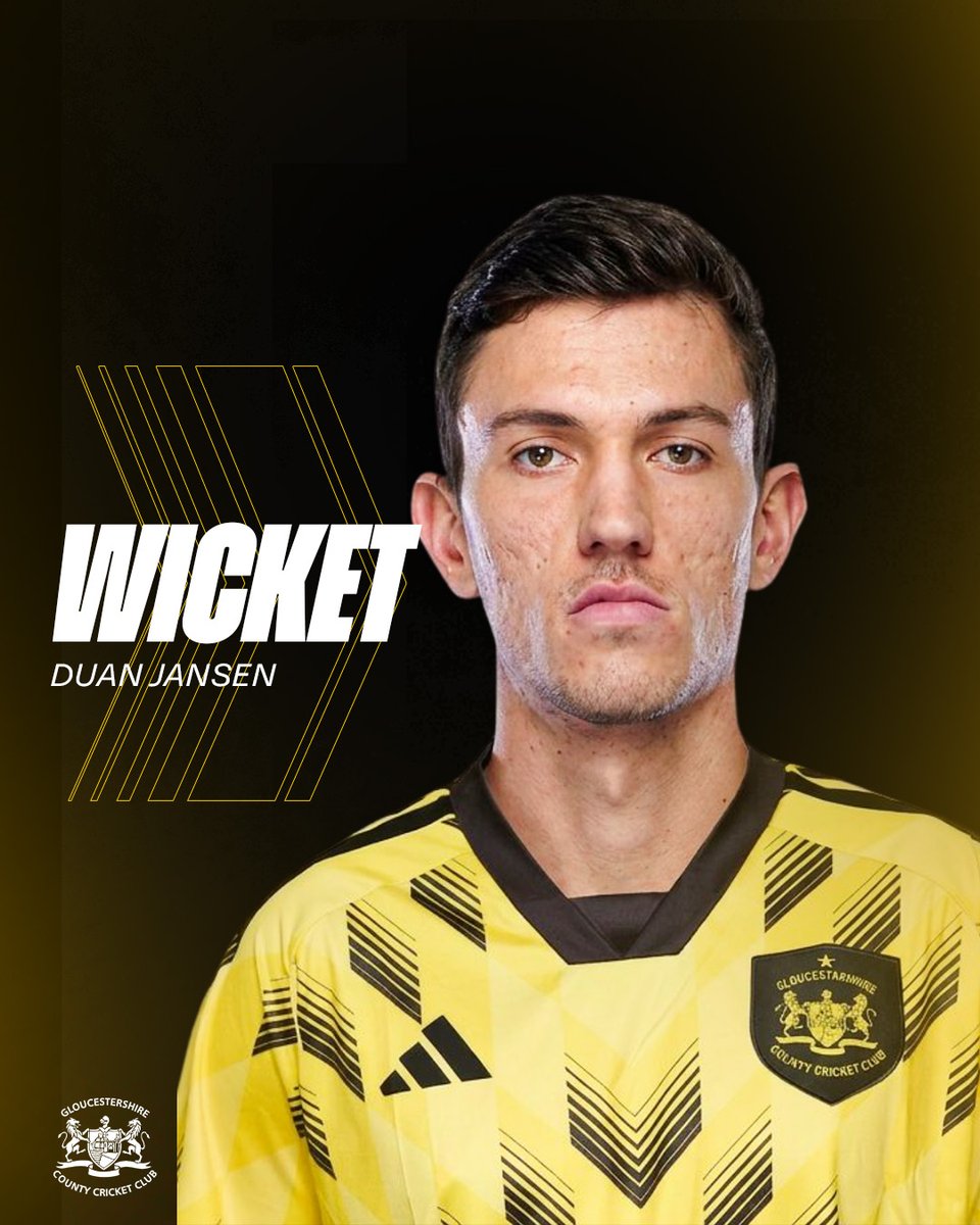 Gloscricket's tweet photo. New cheat code unlocked Duan Jansen has another wicket!  🔓

Six wickets in six overs  🤯 

Horton hears his stumps clatter and departs for 7!

Glamorgan are 15-2 (2.5)

#BecomeGlorious https://t.co/00KUbjAv0x