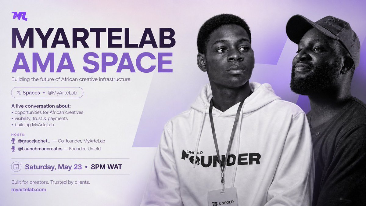 MyArteLab's tweet photo. Tonight. 8PM WAT. X Spaces. The future of African creative infrastructure is being built; be in the room. 🎙️ https://t.co/eOxQrOjILy