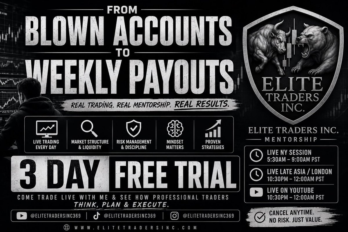 EliteTradersInc's tweet photo. I’m opening up a LIMITED 3 DAY FREE TRIAL so you can come experience the sessions yourself.
.
Website: https://t.co/QZyz6MrAY1
Mentorship: https://t.co/avUSiz26lG
YouTube: https://t.co/O4egEwAJBz
Instagram: https://t.co/RPWqje1koM
TikTok: https://t.co/yIU7AC7BgU
Cancel anytime. https://t.co/JL6gzgcyDL