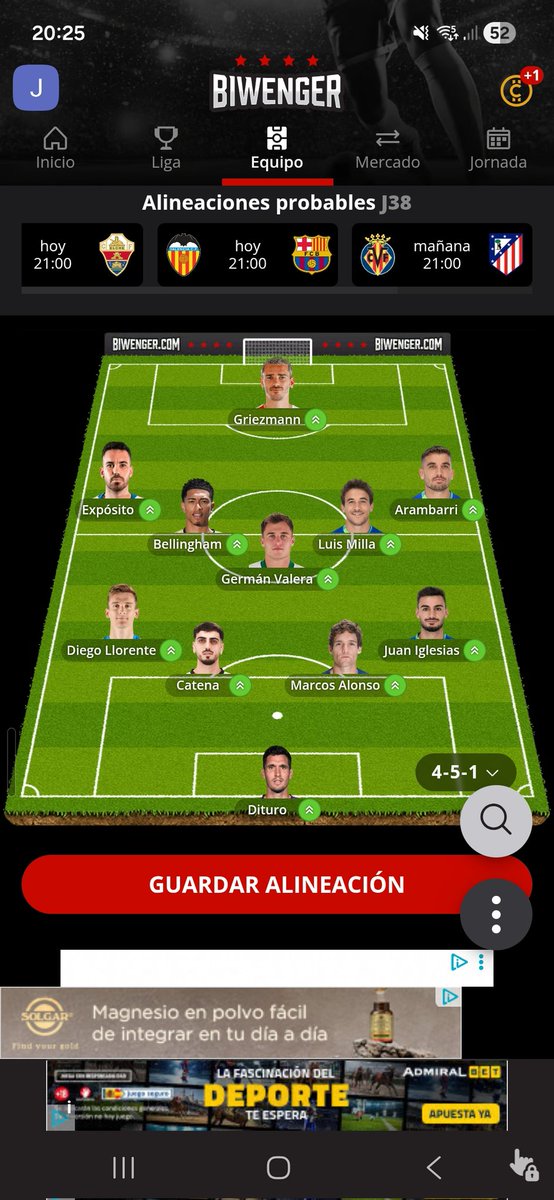 2SecunElijah2's tweet photo. @JornadaPerfecta @biwenger @ScoutingBWG 
@DudasBiwenger 
Alvaro rodriguez y radu en el mercado
Algun cambio https://t.co/OSIOjgkSfN