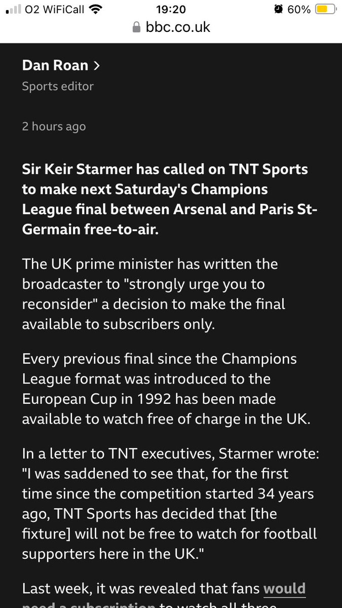 kennethbiscuit's tweet photo. @danroan @BBCSport 
Your article is missing a key word that would stop people thinking it was written by AI, or worse, an American https://t.co/AZGaKuEXCv