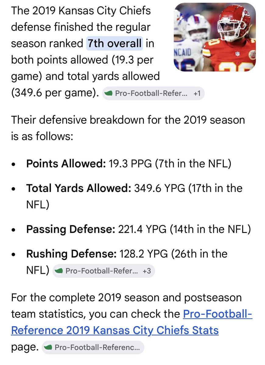 Tomahawk__Talk's tweet photo. @LChungus73468 @ColbyNFL Wrong again 🤣 go look up what KCs 2019-20 defense was ranked when he got his 1st Super Bowl. 
You should know ball before you comment. 
2x you’ve been wrong.
KCs defense was horrible that year. 
So Mahomes “has never won a superbowl without a top 5 defense” is a lie. https://t.co/xkPSArV9hi