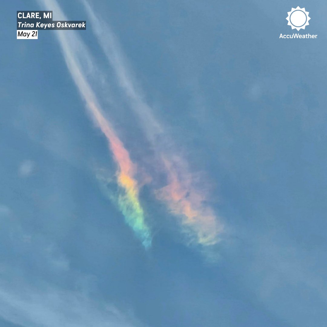 accuweather's tweet photo. A stunning circumhorizontal arc, often called a “fire rainbow,” lit up the skies over Michigan this week 🌈☁️ https://t.co/1vGIdYUeFn