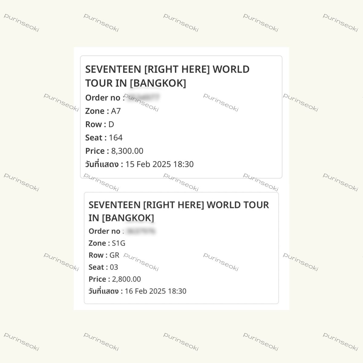 purinseoki's tweet photo. ₊˚⊹ รีวิวกดบัตร #SVT_RIGHT_HERE_IN_BANGKOK 🪷

รอบ carat membership (wed 13/11/24)
  ♡ บัตรนั่ง sat โซน A7 : 8,300.-

รอบ general onsale (fri 15/11/24)
  ♡ บัตรนั่ง sun โซน S1G : 2,800.-

review : #purintickets 🍮 https://t.co/OLwJmYpqLc