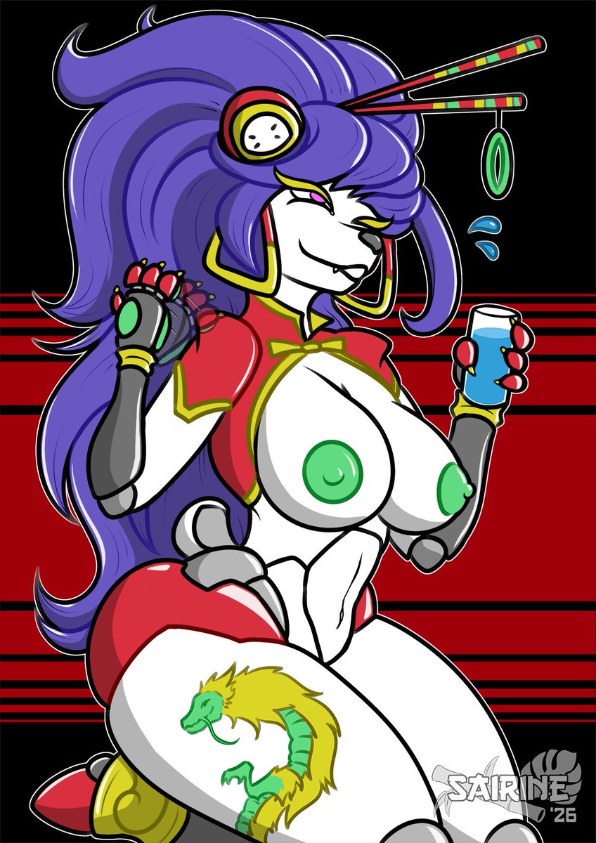 Sairine9's tweet photo. fan art of R3D-P4ND4 from the nsfw game @bedabots by @himokone https://t.co/OnHqcfTFBY