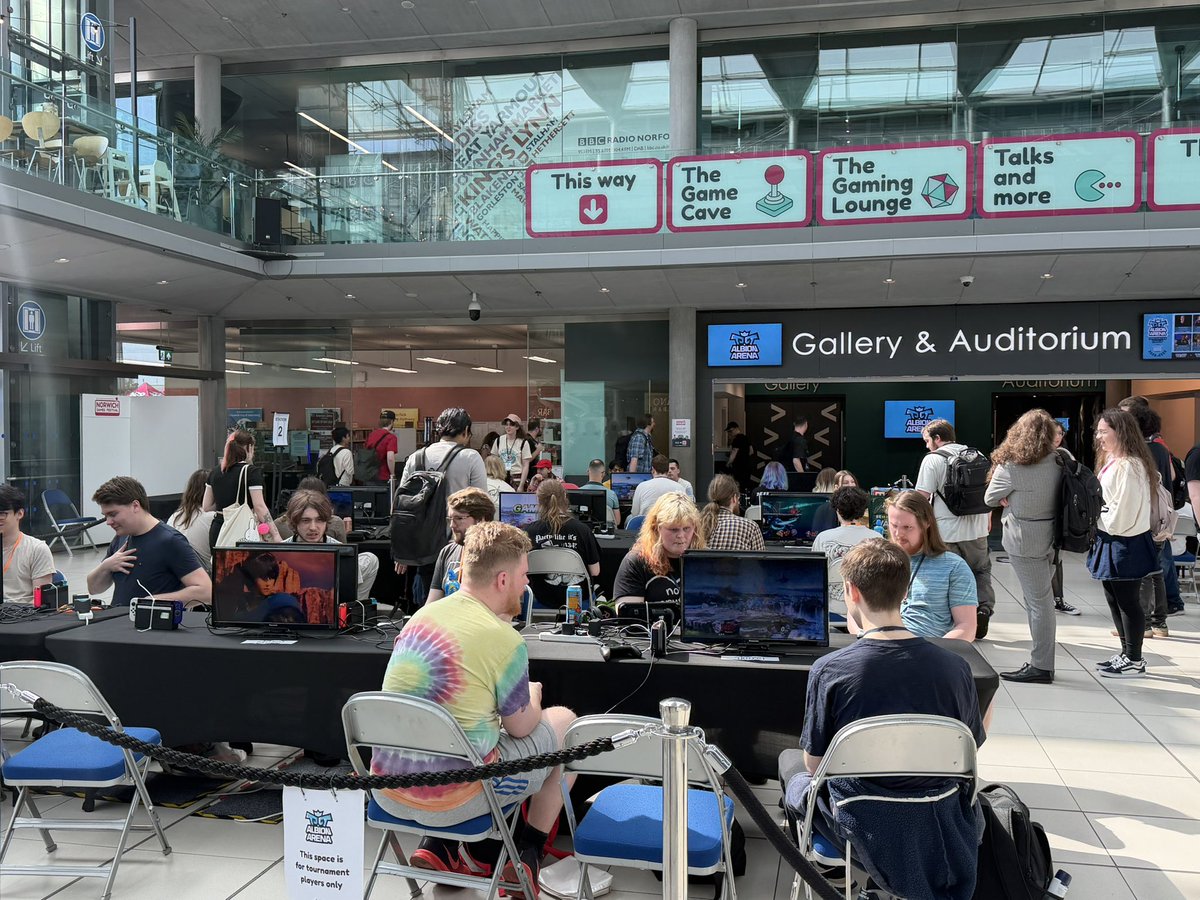 Dom_Sacco's tweet photo. .@NorwichGFest kicked off today with Albion Arena!

Smash Bros and other FGC tournaments, retro sections including an amazing real life Donkey Kong course, Pokémon card traders, careers talks and more

Good job @AlbionGamesCafe @GPtheTO! And great to meet @TalesOfMrE &amp; @VerdPhoto https://t.co/NwhTttxLXS