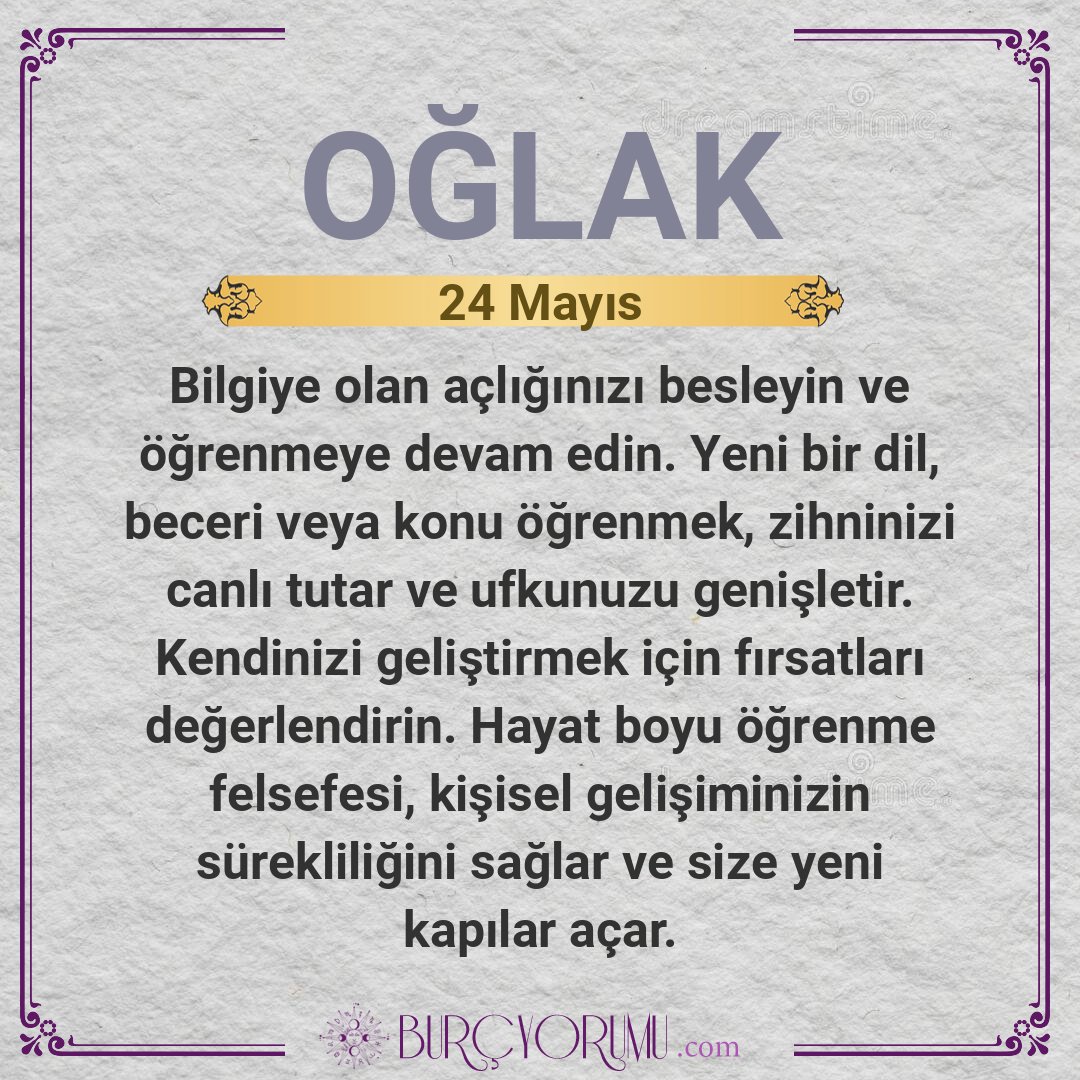 BurcYorumu_App's tweet photo. ✨ 24 Mayıs Oğlak Günlük Yorumu

Bilgiye olan açlığınızı besleyin ve öğrenmeye devam edin. Yeni bir dil, beceri veya konu öğrenmek, zihninizi canlı...

#Oğlak #OğlakBurcu #Astroloji #BurçYorumları https://t.co/haaPPGvLlX