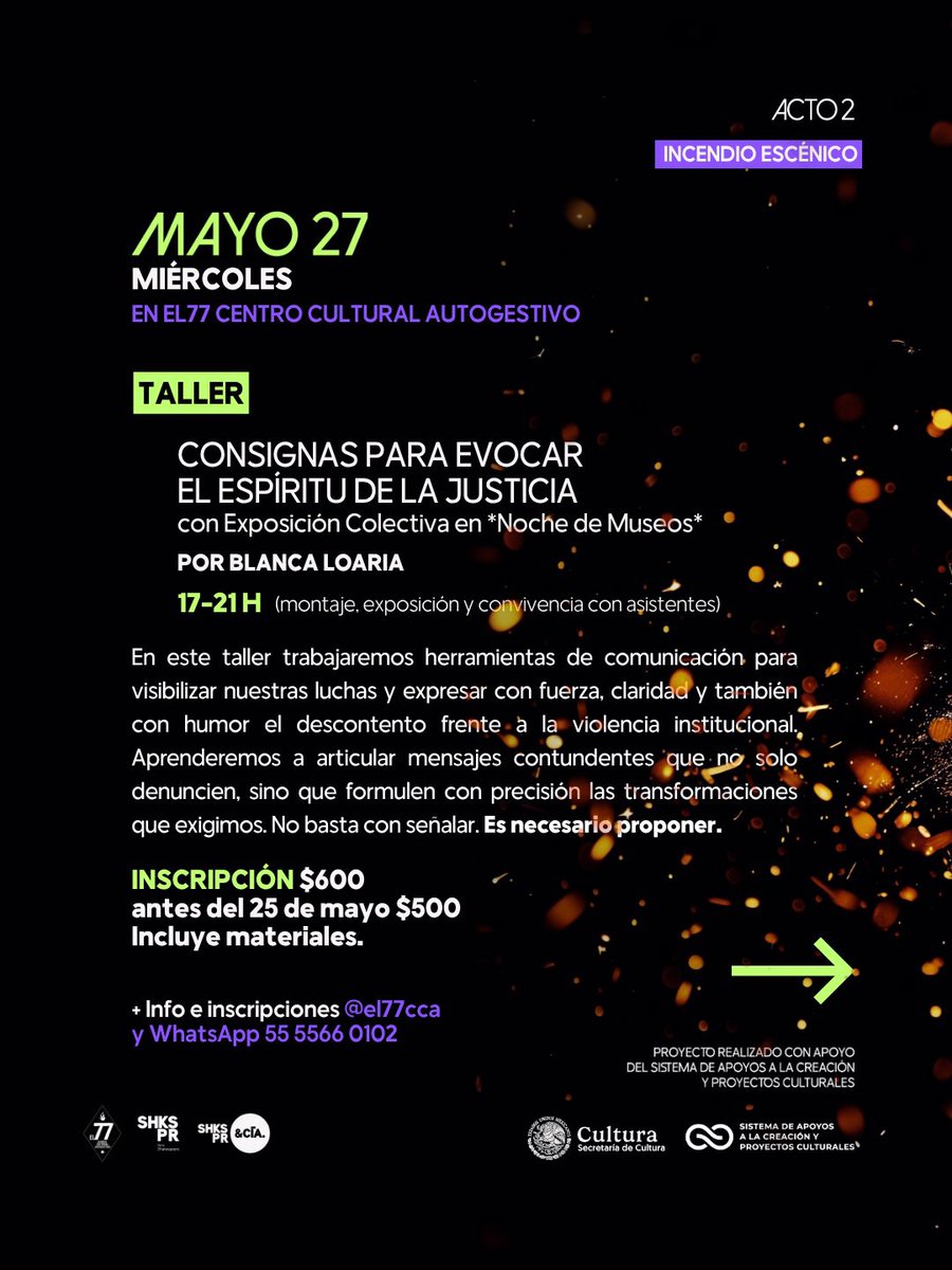 ZavelCastro's tweet photo. Este año, la convocatoria de dramaturgia feminista BRUJAS 4 estará acompañada por un programa de actividades que tuve el privilegio de diseñar.

Comenzamos este miércoles 27 de mayo con el Taller de creación de consignas para evocar el espíritu de la justicia. 

@el77cultural https://t.co/xfVC0fQcMq