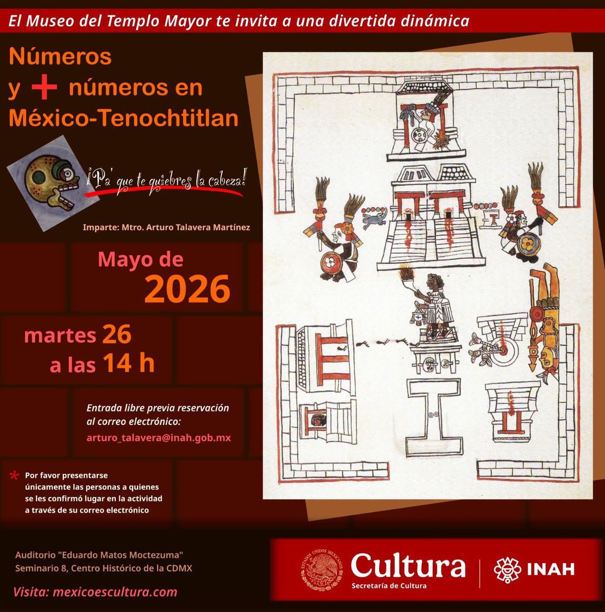 MusTemploMayor's tweet photo. 🏃‍♀️🏃Quedan pocos lugares 
6️⃣Aprende y diviértete con una dinámica sobre los números en México-Tenochtitlan.
✍️Envía un correo a arturo_talavera@inah.gob.mx y espera la confirmación de reserva https://t.co/NcVYxejXzT