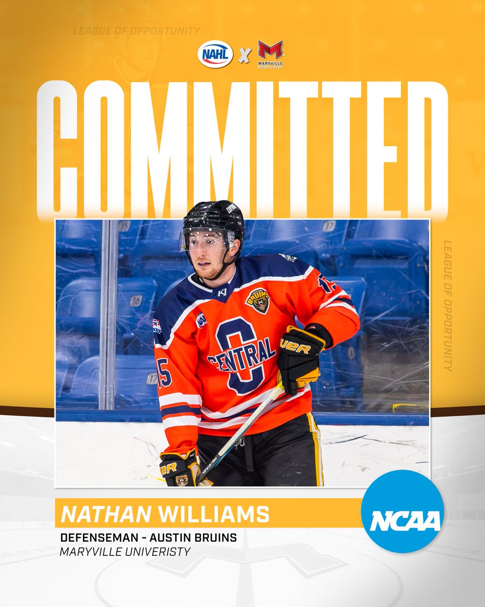 NAHLHockey's tweet photo. #NAHL Commitment Alert: @theaustinbruins captain, Nathan Williams, has committed to play NCAA DI hockey for @MaryvilleHockey.

📰: https://t.co/sfmP5VocKd
#CollegeReady https://t.co/ru9WxJ9emt