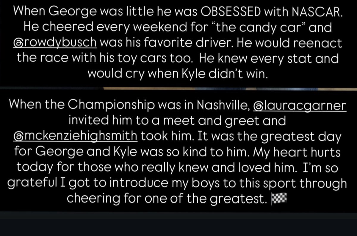 whitraye's tweet photo. A few photos that includes my @KyleBusch story.

My heart is still hurting for his family, friends, fellow drivers &amp;the team that supported him. We’ve lost a legend in the sport of @NASCAR but I’m so thankful I got to teach my boys all about racing by watching Rowdy. @MCalhoun18 https://t.co/WNgd6edryd