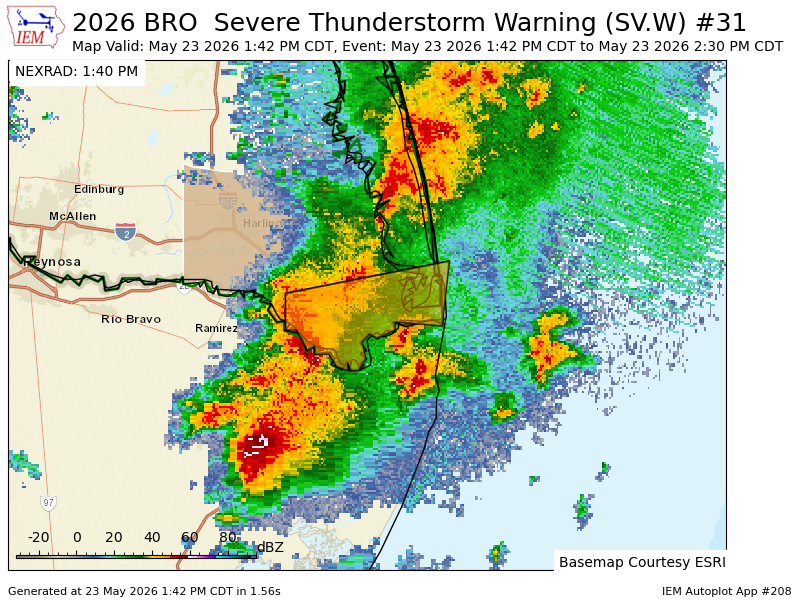 BRO issues Severe Thunderstorm Warning [tornado: POSSIBLE, wind: 60 MPH ...