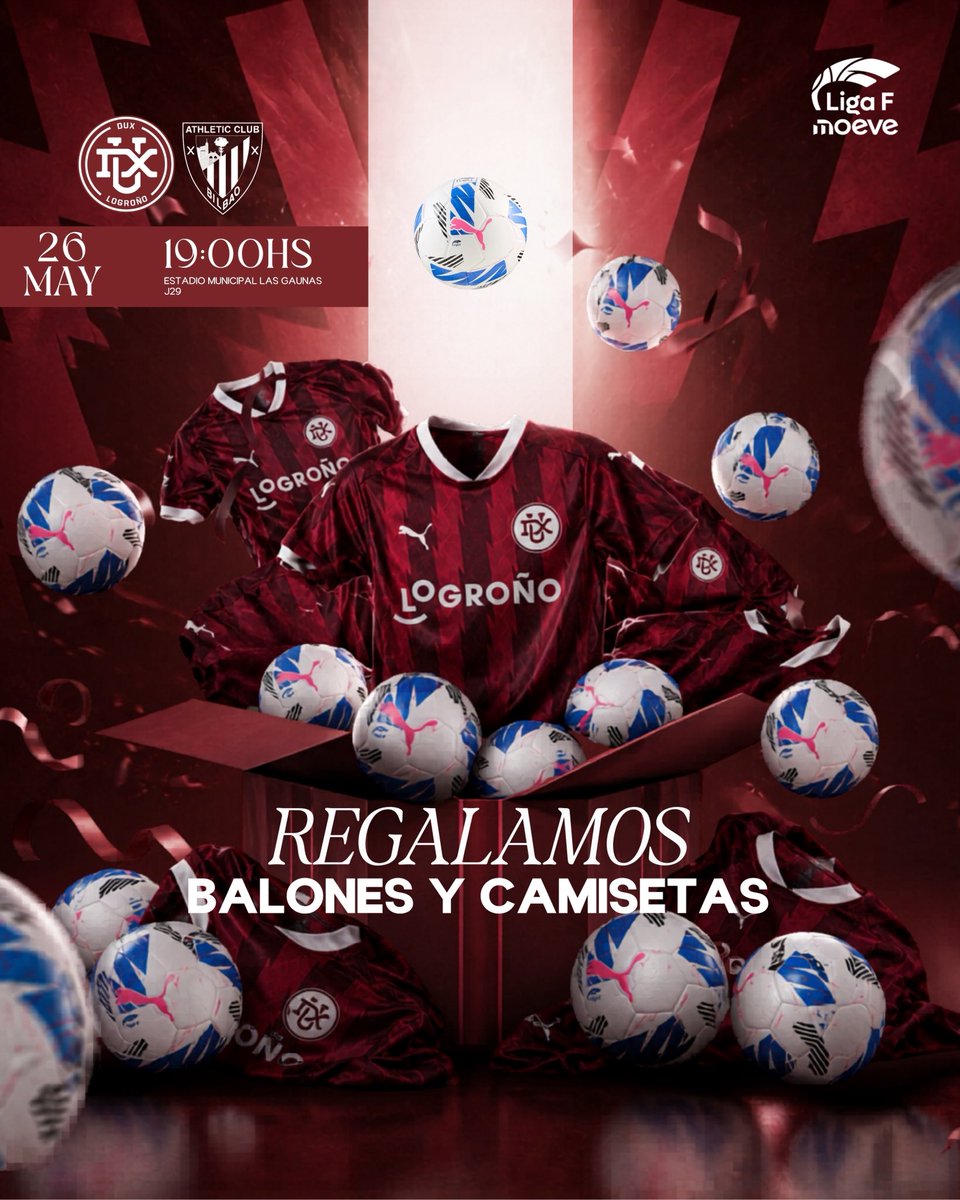 LogronoUnited's tweet photo. Último partido en casa ❤️

Este Martes queremos que Las Gaunas sea una fiesta.

Regalaremos balones y camisetas a nuestra afición durante el partido ante el Athletic Club.

¡Os esperamos! 👀

#godux https://t.co/GHyw4jDE8y