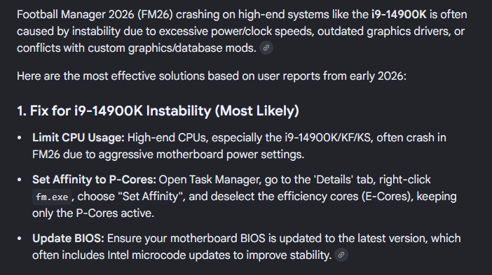 BigMeatie's tweet photo. So in modernising Football Manager, its taken 2 years to release a game that is seen as "average at best" by the vast majority of seasoned players, hemorrhaged its concurrent player numbers, alienated fans of the series.

And now it turns out you need to nerf your own machine for it to work properly, if you have high end hardware.

Absolute failure of a release. #FM26