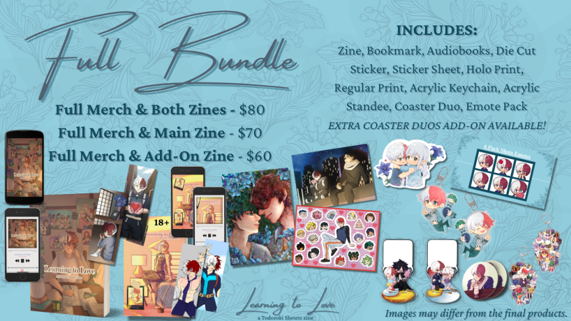 Learn2Lovezine's tweet photo. First up, we have our wonderful full bundle packed to the brim with goodies! All the merch you could ever need along with the main SFW zine and the Add on NSFW zine included! https://t.co/kL17oG4JWo