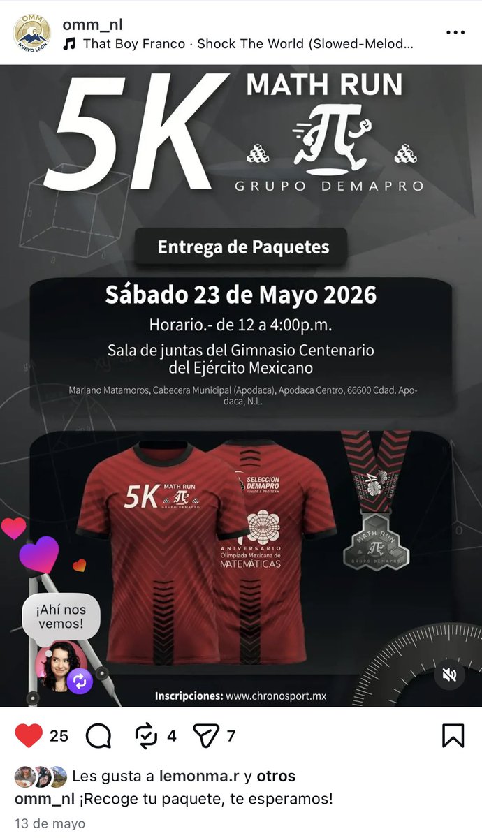 LaMatemaga's tweet photo. Mañana voy a correr mi primer carrera en beneficio de la delegación de Nuevo León para la @ommtw :) https://t.co/tTtmWHn6ZO
