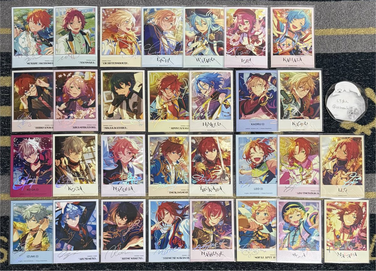 shiroank's tweet photo. 【交換/譲渡】あんスタ 中国 星幻時序 ポラロイド

譲)スバル 真緒 英智 渉 桃李 奏汰 一彩 藍良 みか 燐音 HiMERU 薫 晃牙 なずな 司 レオ 泉 凛月 夏目 宙 斑

求)固定＞他茨ジュン＞180円/点(+送料)

郵送or都内手渡
検索からもお声がけ下さい
#しろあん取引 https://t.co/6jiiieVv0p