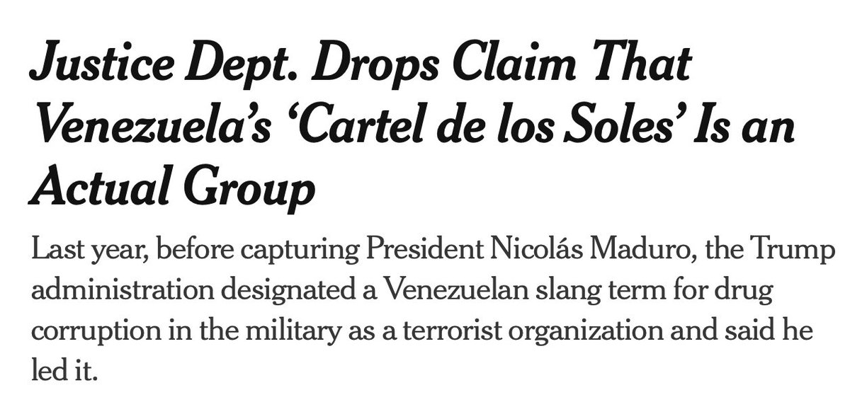 bburdge's tweet photo. The kingpin strategy works so well that the DOJ admitted just three days after capturing Maduro that "Cartel de los Soles" is not a real group https://t.co/FU2ixhls83