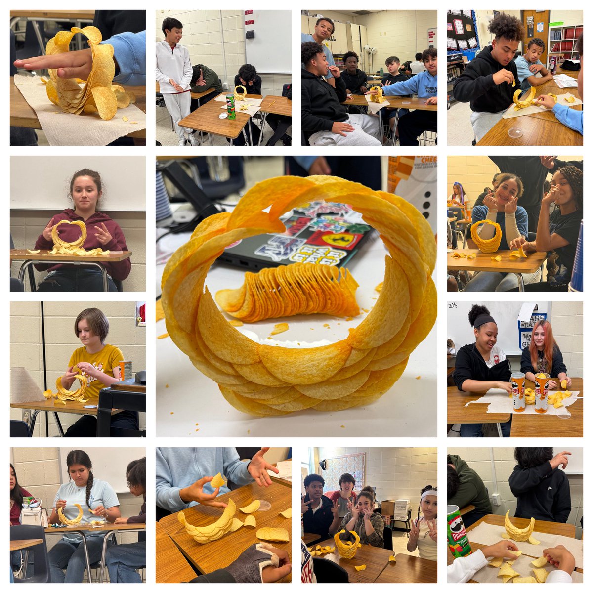 BonhamTISD's tweet photo. Bonham students used creativity, teamwork, and problem-solving skills during the Pringles Circle Challenge! It  was exciting to see students collaborate, think outside the can, and turn challenges into opportunities for discovery. #hwpo
#bulldogstrong https://t.co/9NLbwGL2d6
