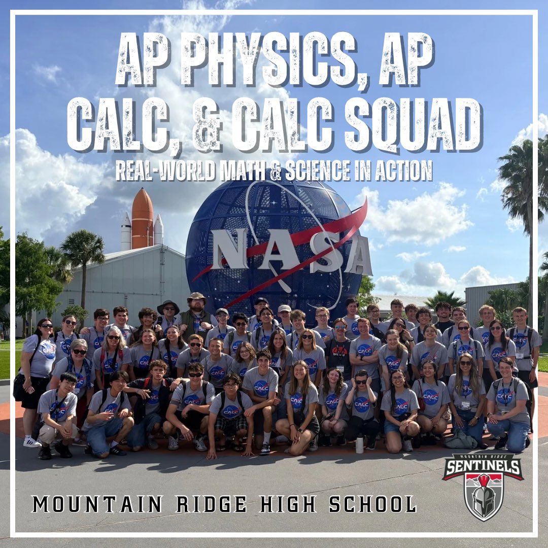 MRHSSentinels's tweet photo. TALK ABOUT A FIELD TRIP! 🚀🪐 Our AP Calculus, AP Physics, and Calc Squad students traveled to Florida to see STEM applied in the real world—from theme park rides to actual space travel! 🎢📐 Check them out at the Kennedy Space Center! 🛰️🦾 #SentinelStrong #TheRidge #STEM https://t.co/rya56zOrrm