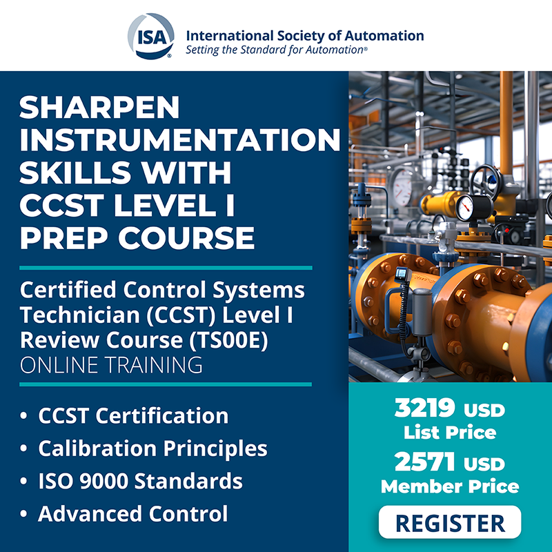 ISA_Automation's tweet photo. June courses are here! 💻 

TS00E is a fast-paced review course is intended for practicing technicians preparing for the ISA Certified Control Systems Technician® (CCST®) Level I exam. 

Ready to get started? ⤵️ 

https://t.co/pXfE0GEL0m https://t.co/mMy0Sbyzqt