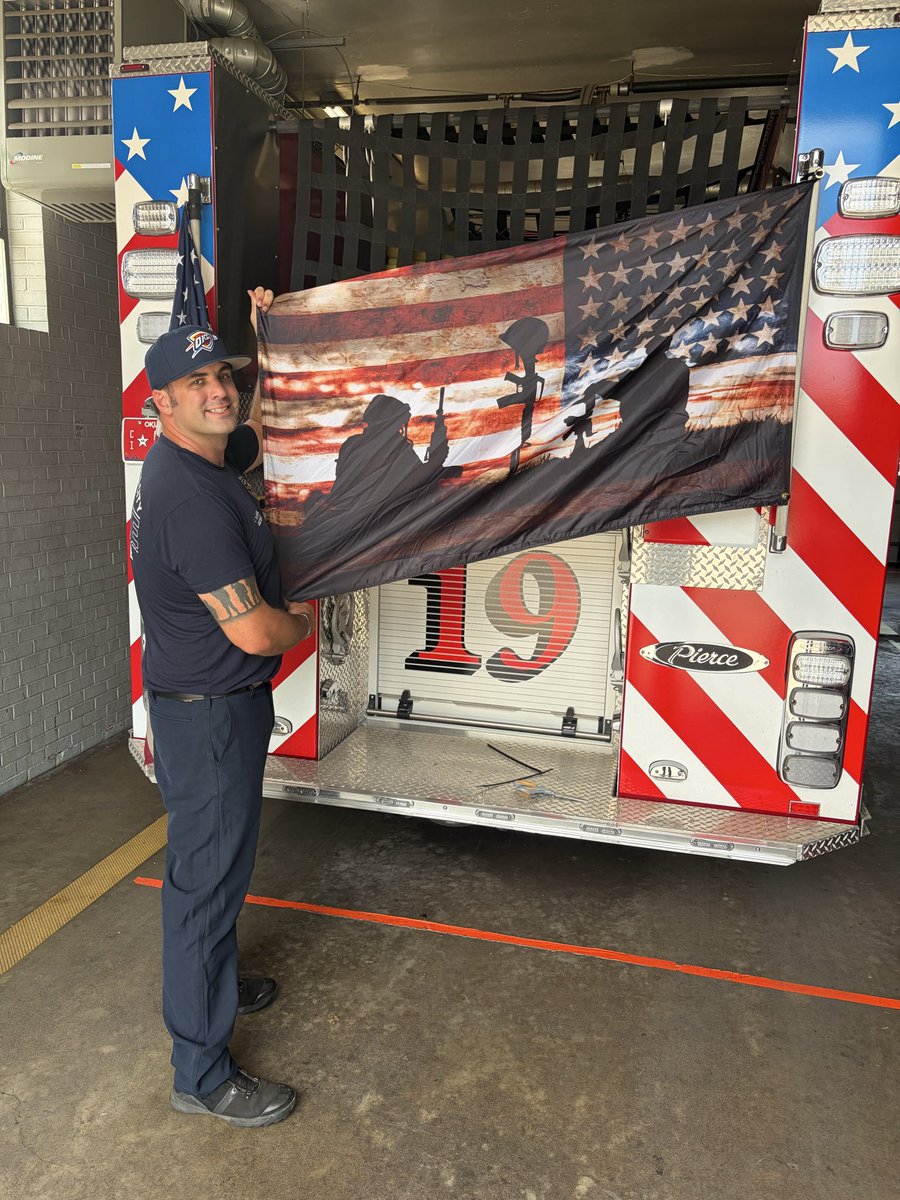 OKCFD's tweet photo. This Memorial Day weekend, two war veterans from Fire Station 19 are honoring their fallen brothers and sisters who made the ultimate sacrifice for our country. We remember the fallen, honor their sacrifice, and keep their memory alive. #memorialdayweekend2026 https://t.co/zsBonMKUlJ