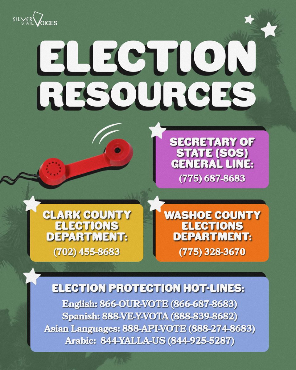 SSV_NV's tweet photo. If you have any election related questions or need assistance, call for help! #NVElections2026 #VoteReady

Si tiene alguna pregunta relacionada con las elecciones o necesita ayuda, ¡llámenos! #NVElecciones2026 #ListoParaVotar https://t.co/LGJMaN4NZJ