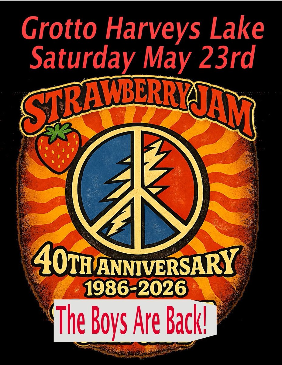 GrottoPizzaPA's tweet photo. Strawberry Jam. Harveys Lake. Tonight. 7 PM. 🎸 That's all you need to know.

#GrottoPizza #HarveysLake #NEPA #MemorialDay #StrawberryJam https://t.co/Ui0Iswo9n2