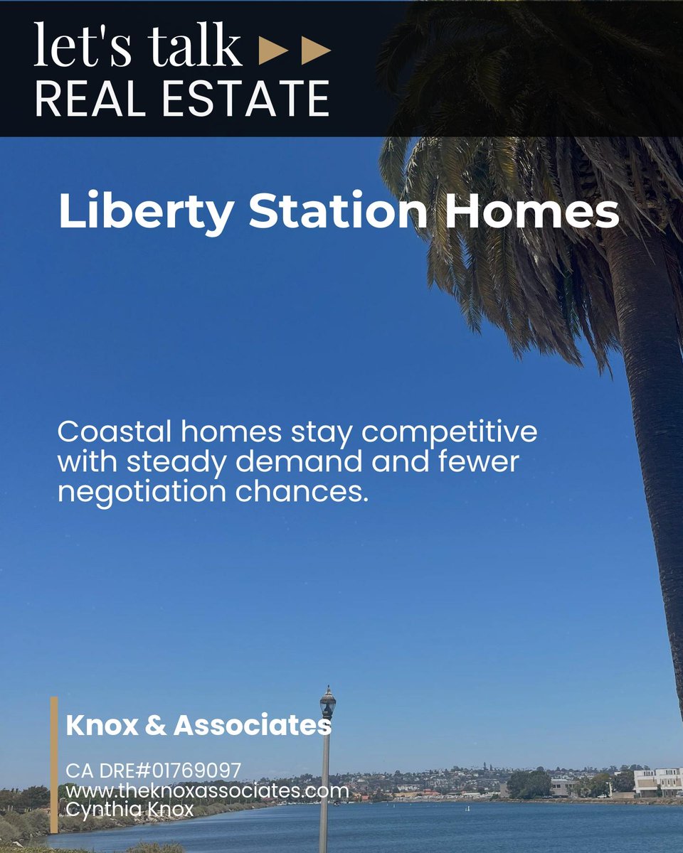 Cknox13's tweet photo. Coastal homes in Liberty Station stay competitive, while attached properties inland see slower sales and more negotiating room. 

Which San Diego neighborhood would you focus on for your next move? https://t.co/a5pYDYVvnP