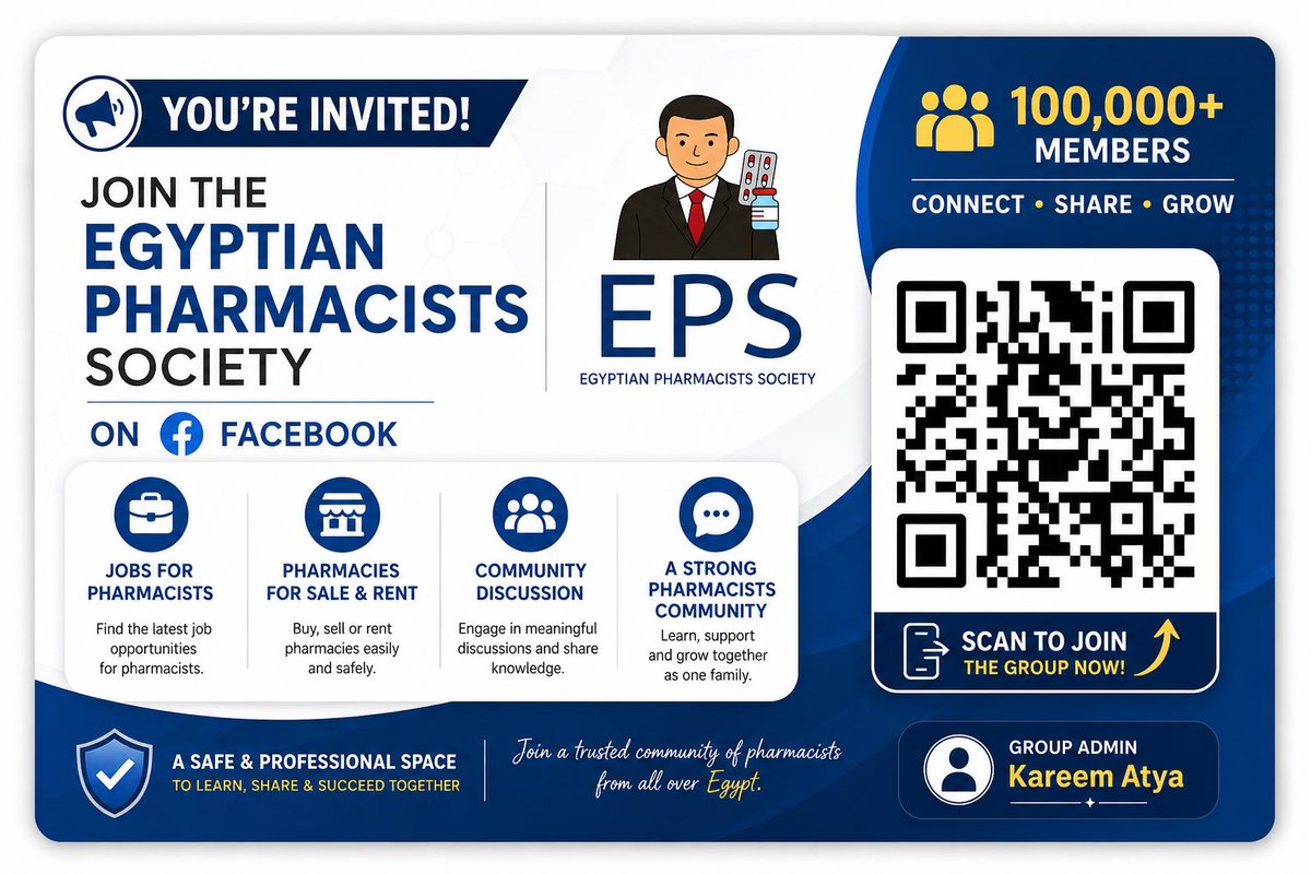 kareem_pha's tweet photo. Join the Egyptian Pharmacists Society facebook group — a trusted community of 100,000+ pharmacists for jobs, pharmacy opportunities, and professional networking across Egypt.

#pharmacist
#epsf
#صيادلة
#صيدلي
#pharmacy 
#eple

⬇️

https://t.co/4wFTzwulvD https://t.co/biumOIOByv