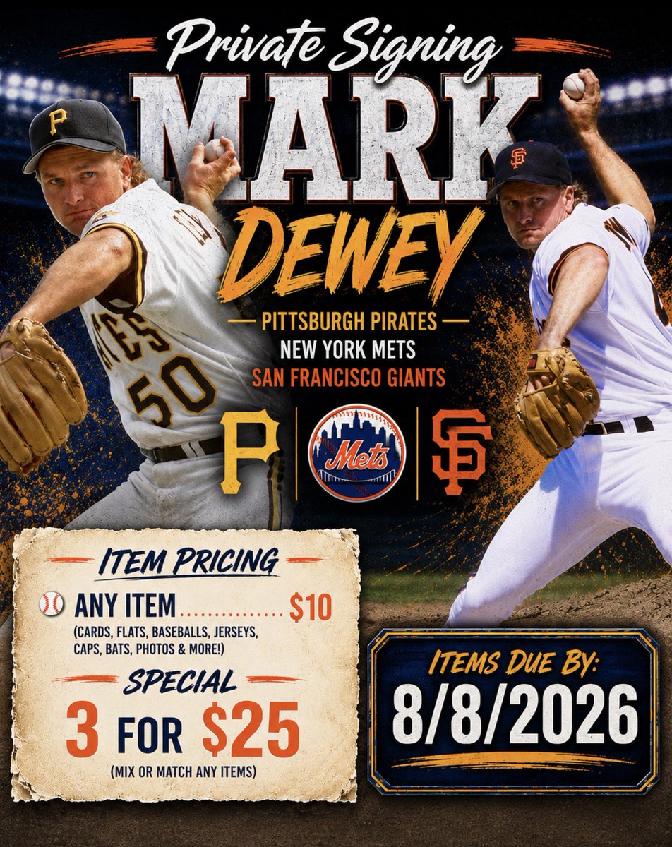 ChadIanB's tweet photo. Two NEW signings to plan for this summer. 86 Mets World Champion Dave Magadan and former MLB pitcher Mark Dewey. DM me for more info! @IBExclusives https://t.co/P5PKdVh1Tp