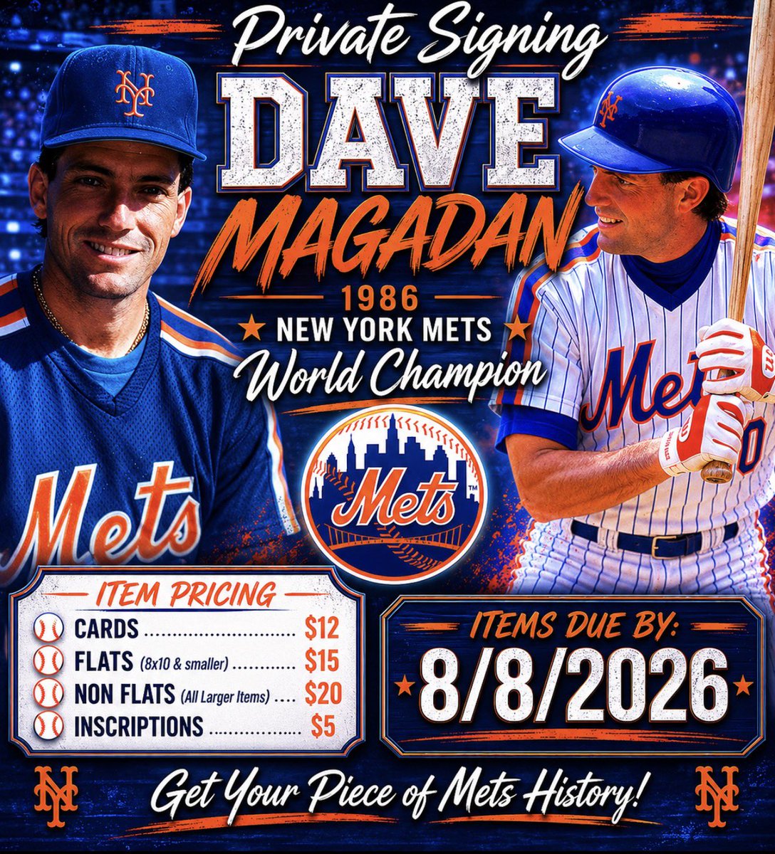 ChadIanB's tweet photo. Two NEW signings to plan for this summer. 86 Mets World Champion Dave Magadan and former MLB pitcher Mark Dewey. DM me for more info! @IBExclusives https://t.co/P5PKdVh1Tp
