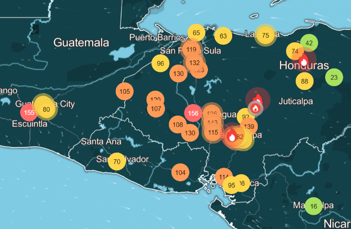 hidromet's tweet photo. Calidad de Aire datos de Air Quality: #WxUpdate y el Indice Centroamericano ICAS: https://t.co/I1WESQ2Q6M, coinciden en EL Salvador, color amarillo= Satisfactorio. https://t.co/3oqnj8K19T