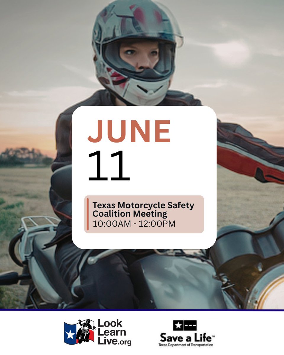LookLearnLive's tweet photo. REMINDER: The next Texas Motorcycle Safety Coalition is set for June 11, 2026! If you plan to attend in person, please RSVP to Cathy Brooks at c-brooks@tti.tamu.edu and provide your license plate number for parking.

Visit https://t.co/cXkms11yBV for more details! https://t.co/1S8HUVecyG